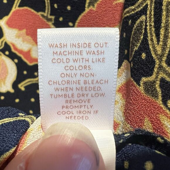 Lauren Conrad Long Sleeve SquareNeck Blouse, Navy W Yellow Dots+Coral Florals, M - Picture 7 of 15